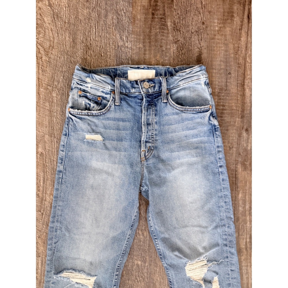 Mother Superior High Waisted Straight Leg Distressed Jeans Light Wash Size 26 - Picture 11 of 16